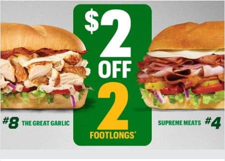 Buy Two Footlongs, Save $2 at Subway - Todd's Freebies